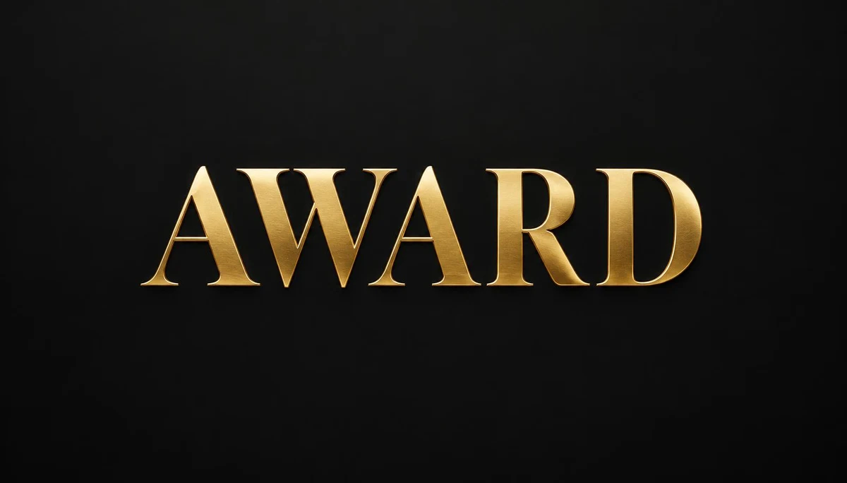 The word AWARD in metallic gold serif lettering on a black background; original editorial artwork